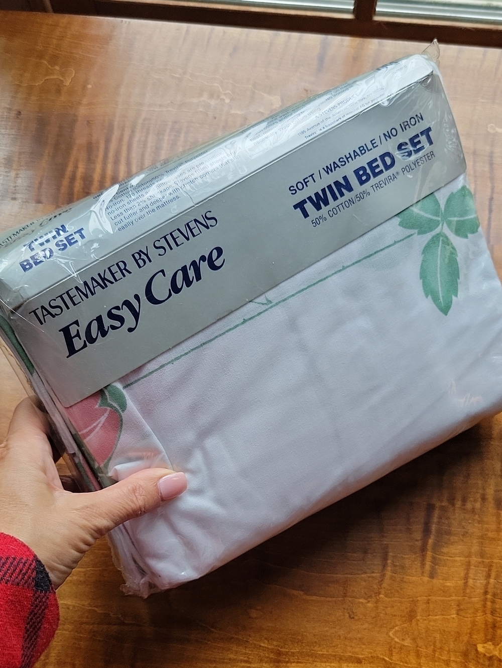 TASTEMAKER Easy Care Twin Bed Set - Deco Rose Pink Floral, NEW 1991 Deadstock